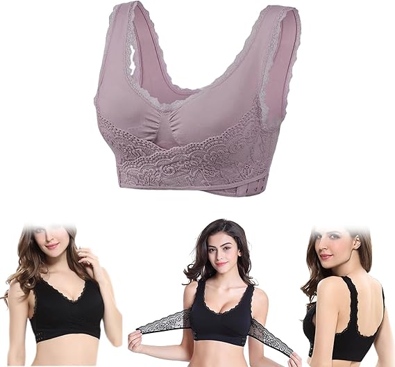 Front Cross Side Buckle Lace Bra