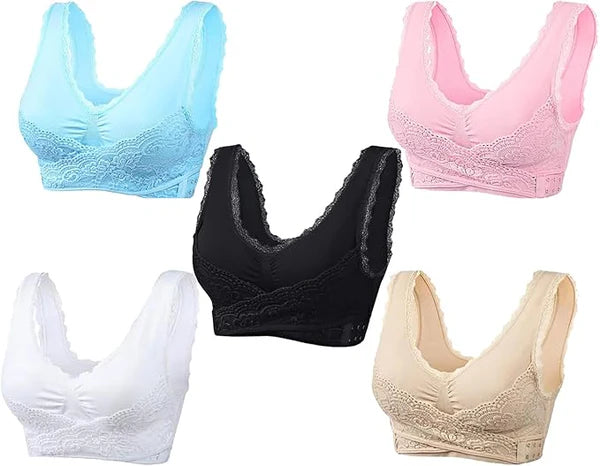Front Cross Side Buckle Lace Bra