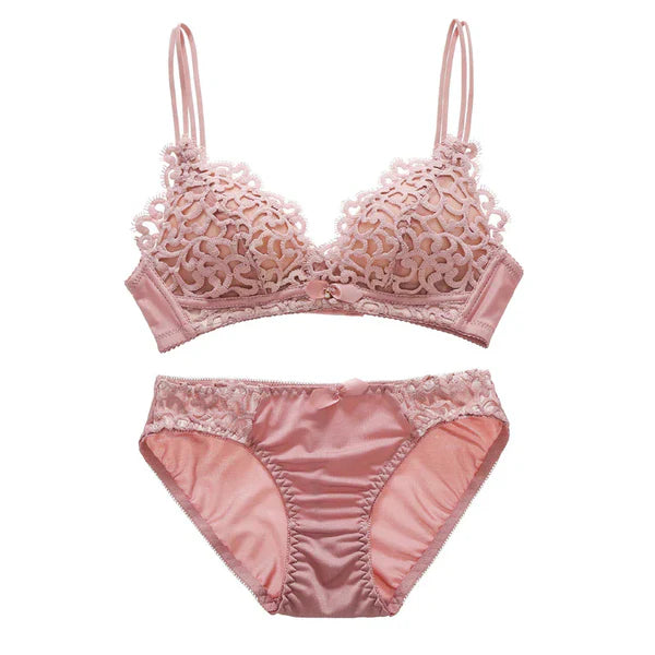 Double Stripped Single Padded Floral Design Bra & Panty Set