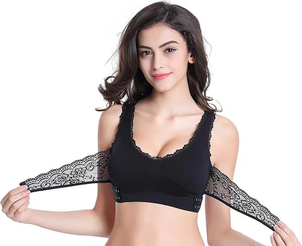 Front Cross Side Buckle Lace Bra