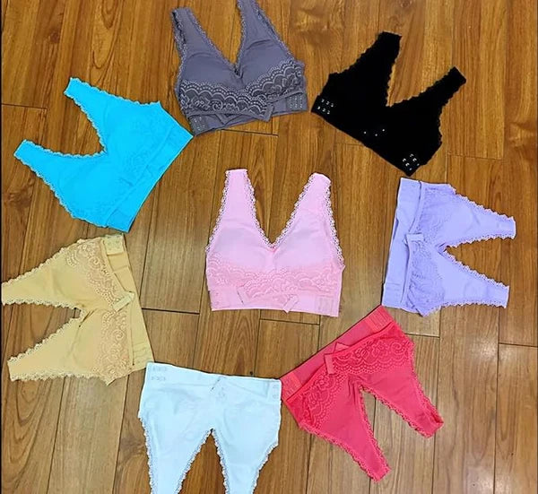 Front Cross Side Buckle Lace Bra