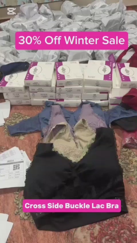 Front Cross Side Buckle Lace Bra